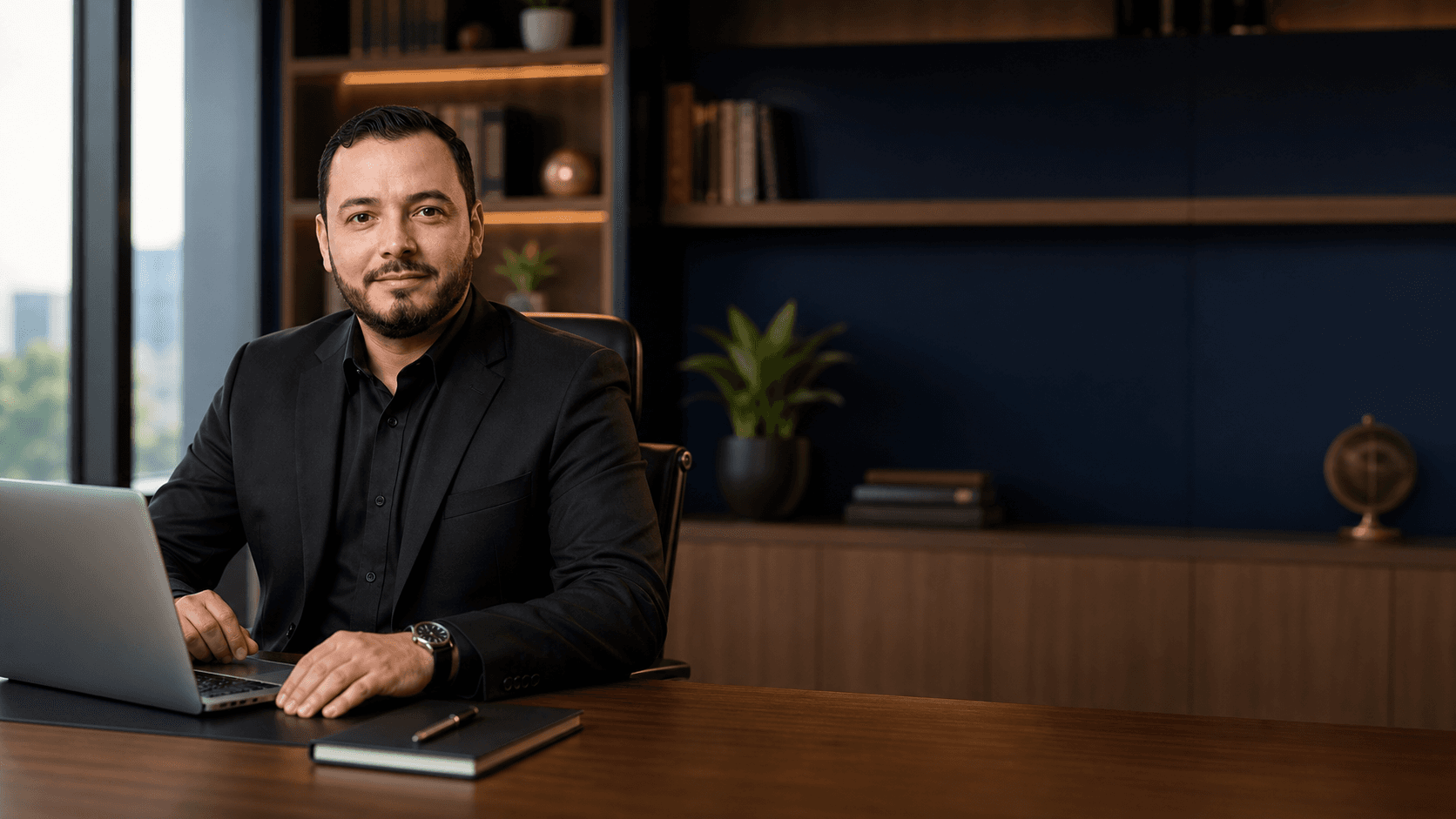 Efraín Beltrán en oficina, asesoría financiera profesional